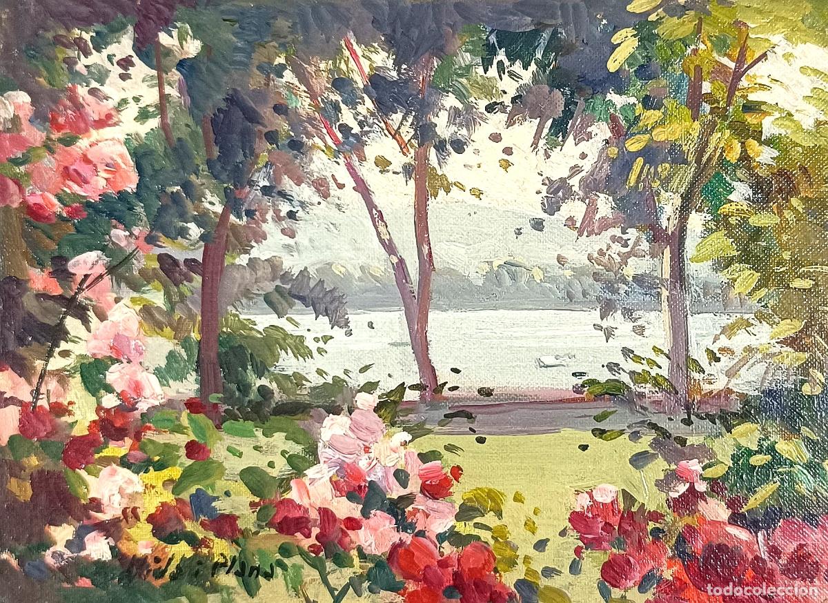 Arte: Vila i Plana - Jard&iacute;n con vista al mar - Oleo sobre tabla