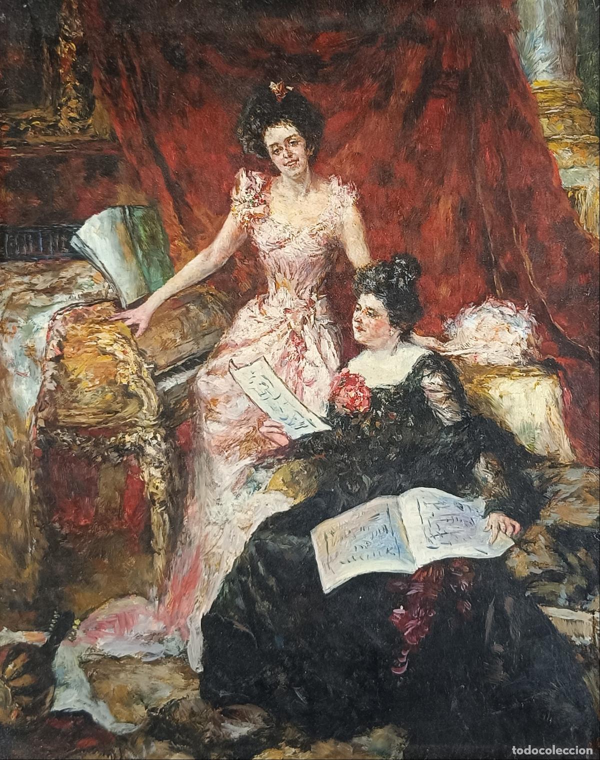 Arte: Anonimo - Pareja leyendo en el sof&aacute; - Oleo sobre plancha