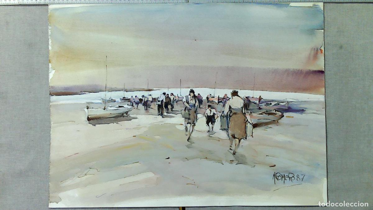 Arte: Romero - Personas en la playa - Acuarela