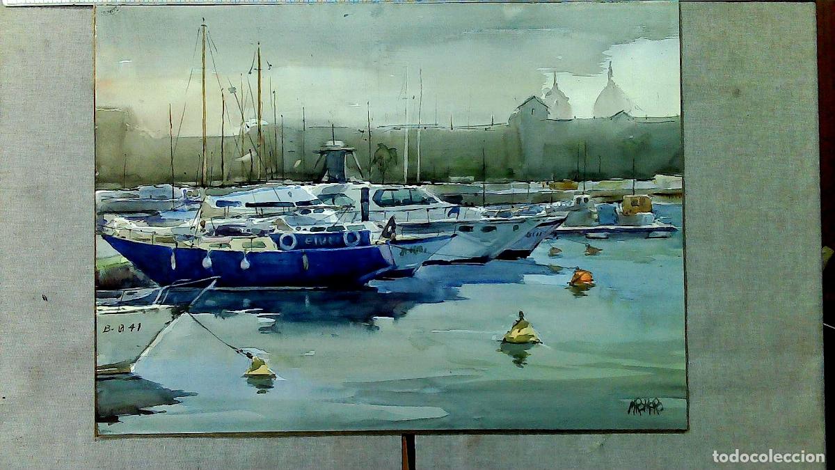 Arte: Romero - Barcos en el Puerto - Acuarela