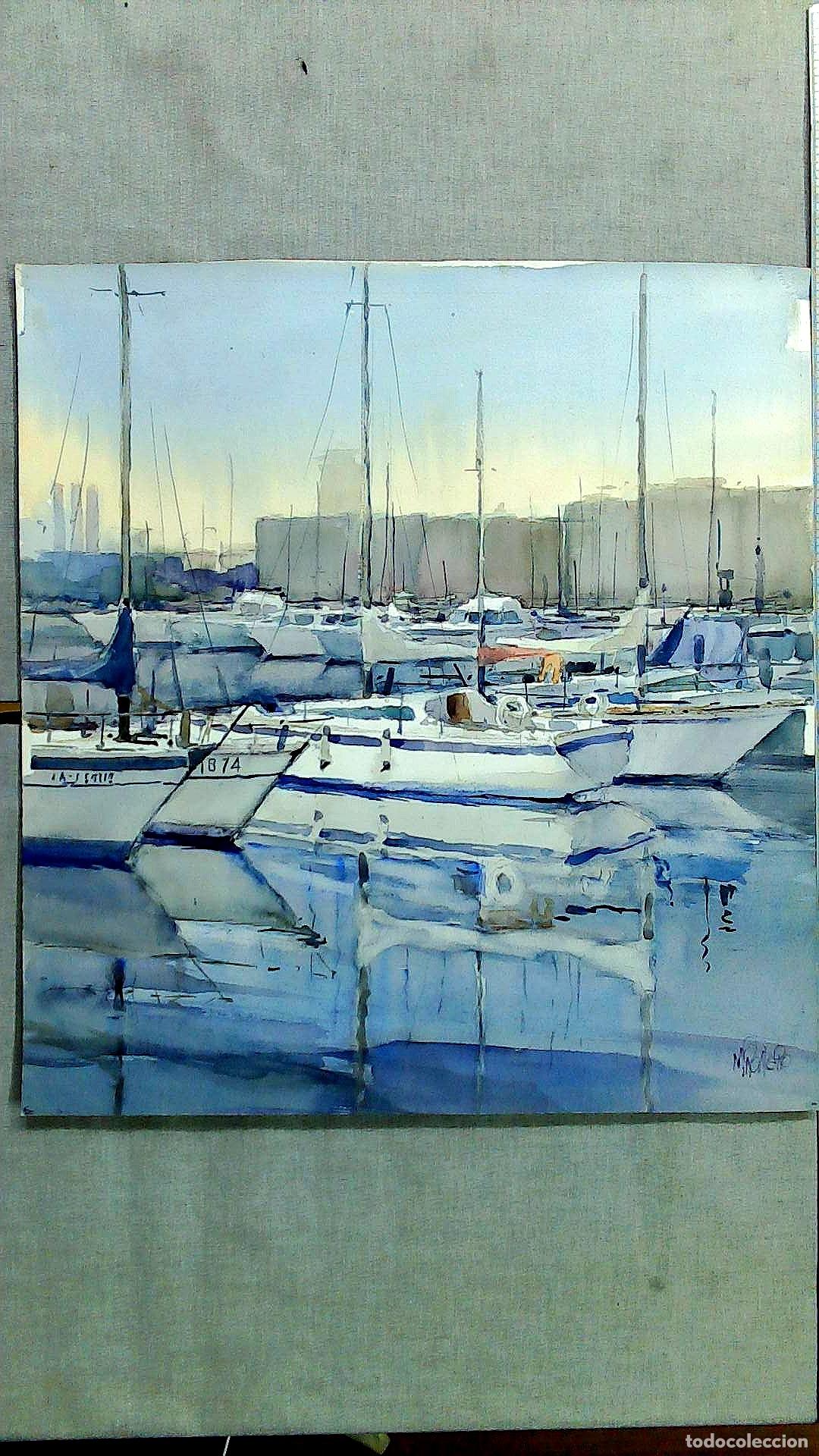 Arte: Romero - Barcos en el Puerto - Acuarela