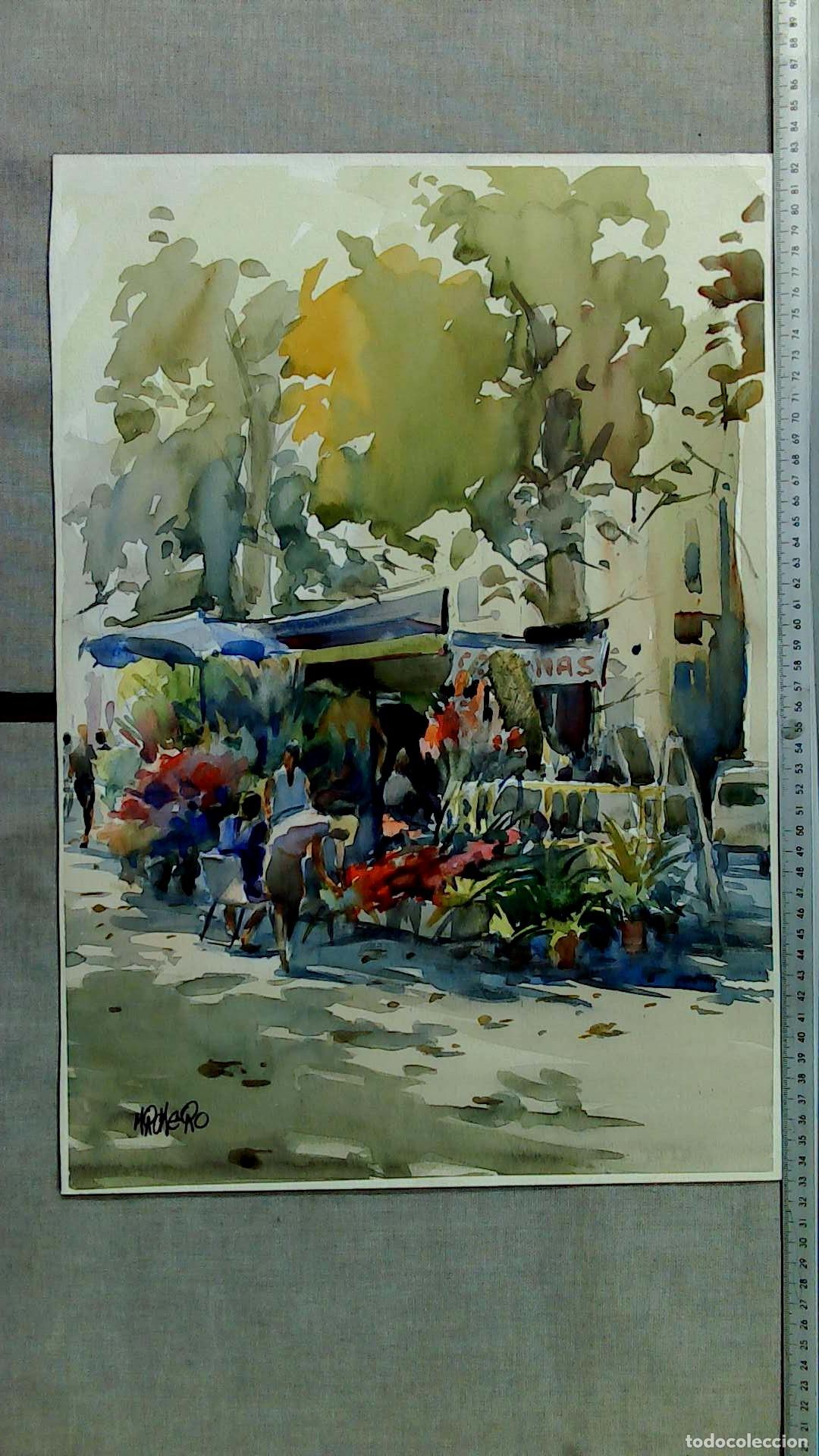 Arte: Romero - Puesto de flores - Acuarela