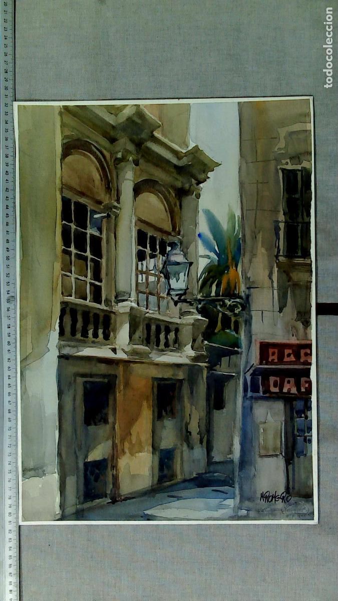 Arte: Romero - Fachada de edificio antiguo - Acuarela