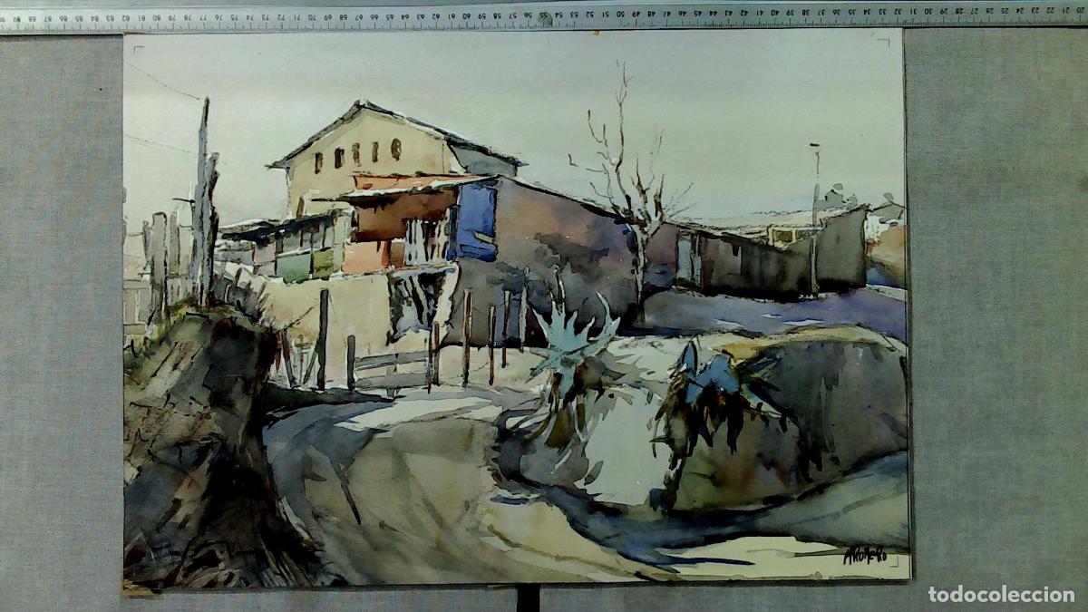 Arte: Romero - Casas en primer plano - Acuarela