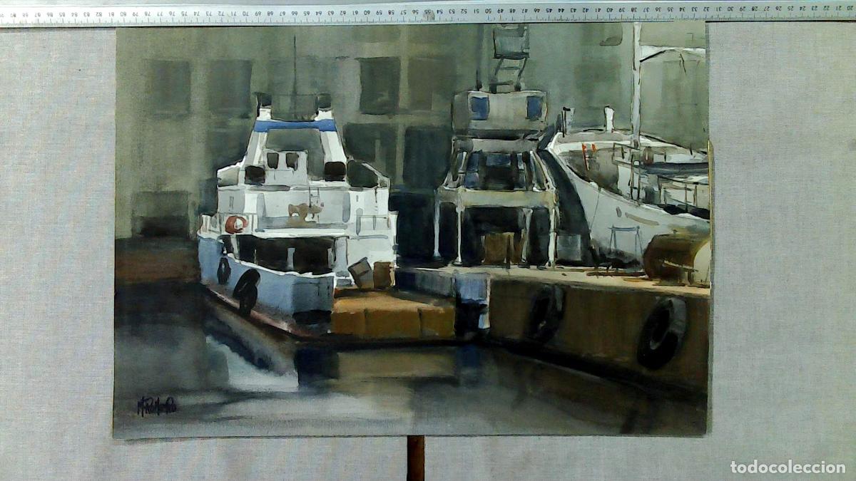Arte: Romero - Barcos en el Puerto - Acuarela