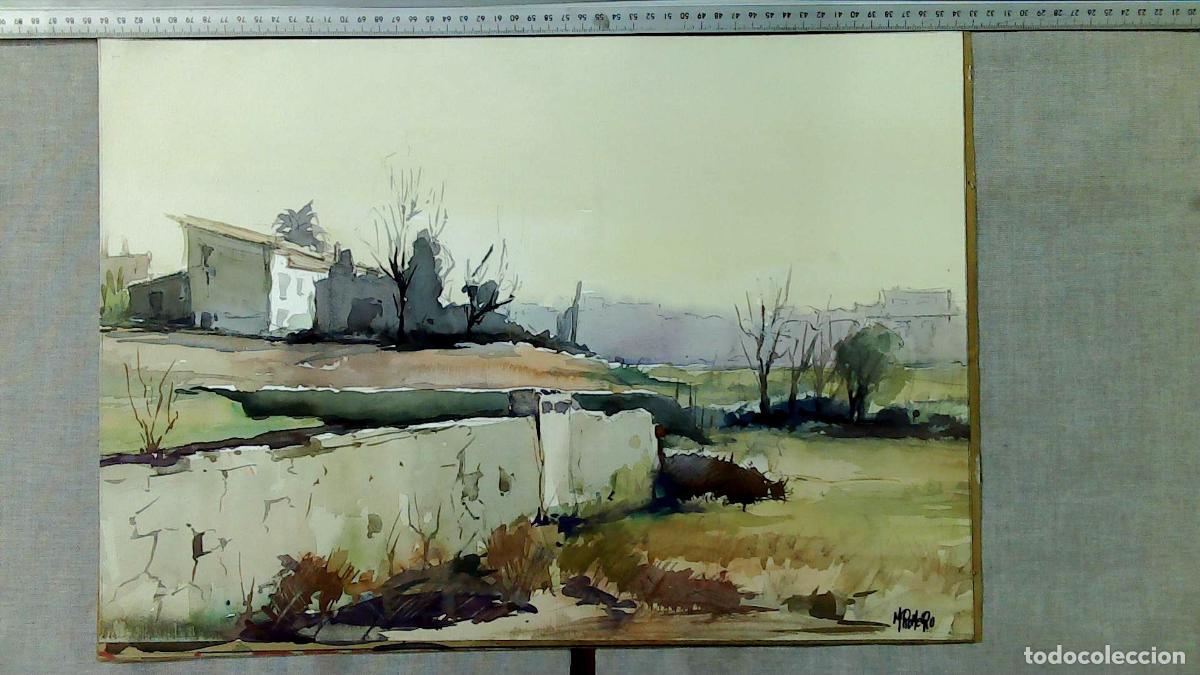 Arte: Romero - Paisaje rural con ruinas - Acuarela