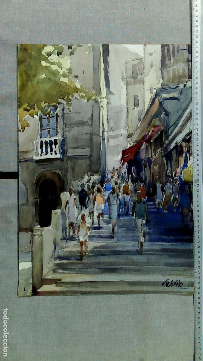 Arte: Romero - Paseo junto al mar - Acuarela