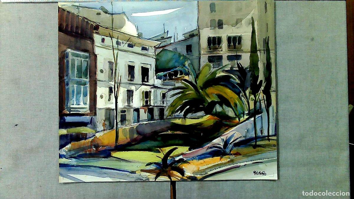 Arte: Romero - Palmares en la ciudad - Acuarela