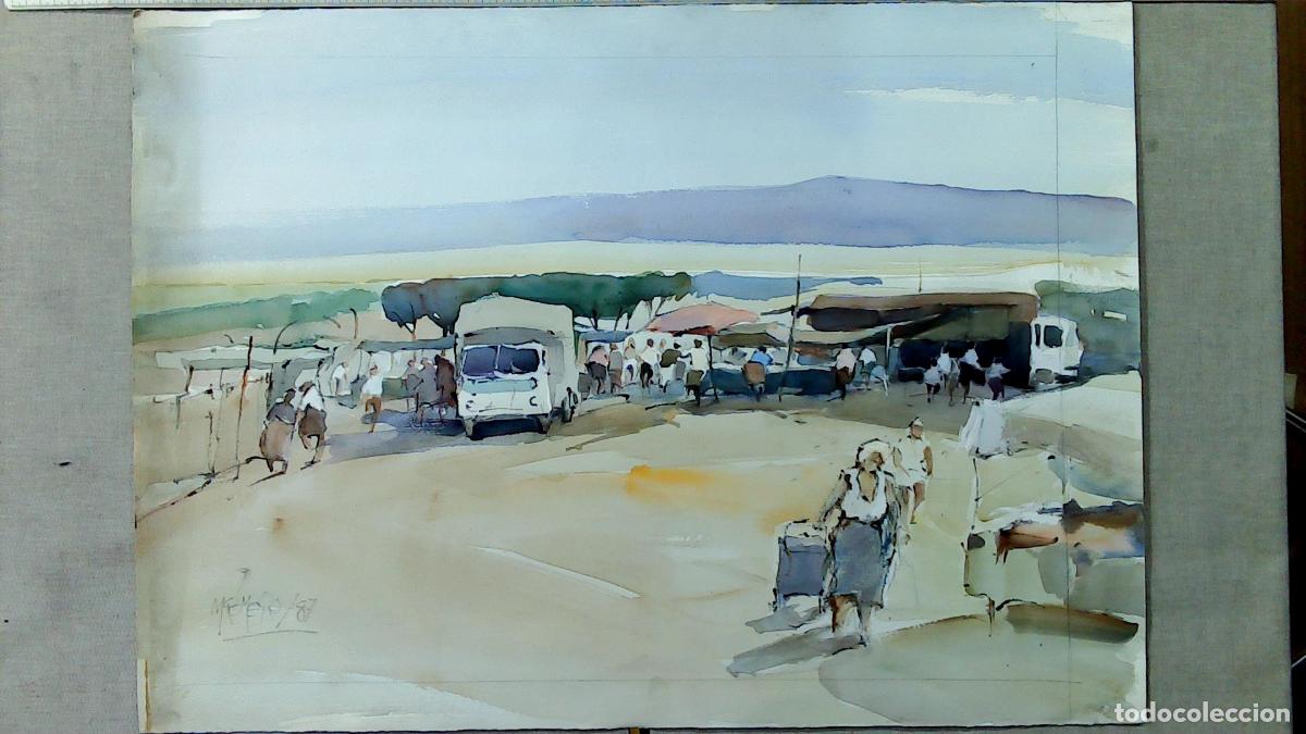 Arte: Romero - Mercado al aire libre - Acuarela