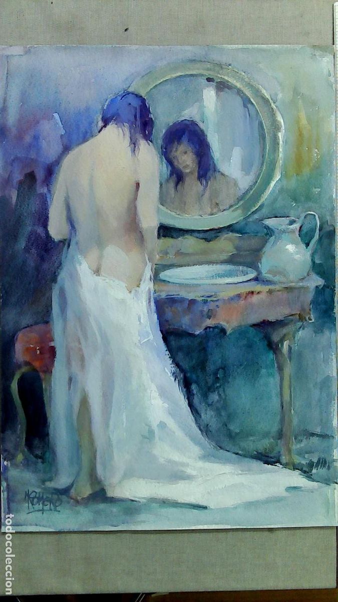 Arte: Romero - Mujer en Blanco - Acuarela