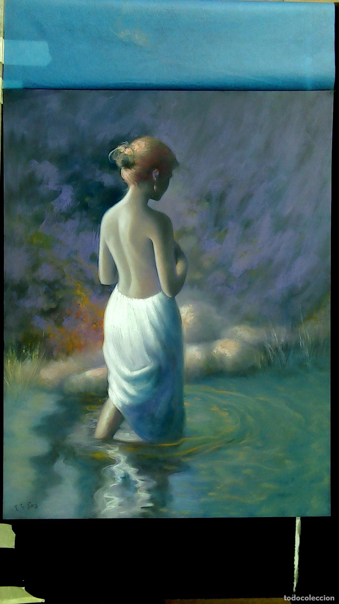 Arte: Enric Montserrat Foj - Ba&ntilde;o en la playa - Pastel