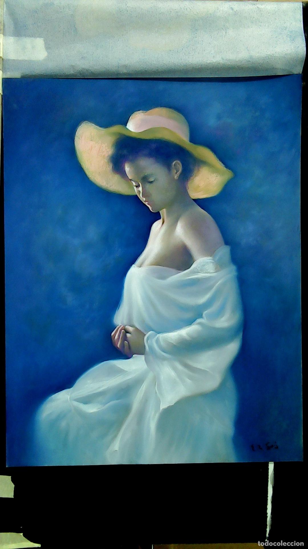 Arte: Enric Montserrat Foj - Mujer con sombrero blanco - Pastel