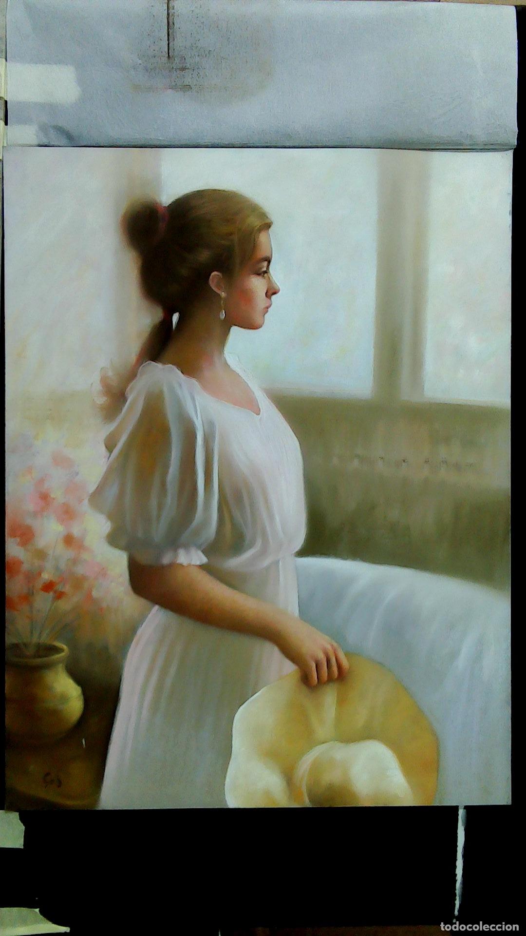 Arte: Enric Montserrat Foj - Mujer con sombrero claro - Pastel