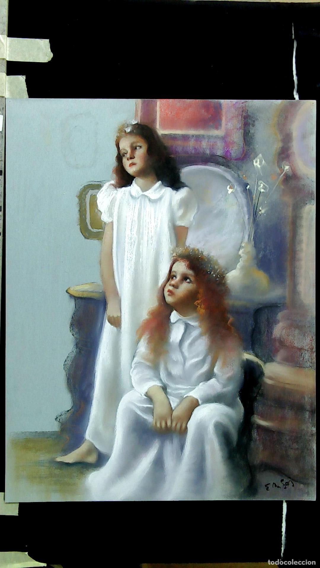 Arte: Enric Montserrat Foj - Ni&ntilde;as en Ropa Blanca - Pastel