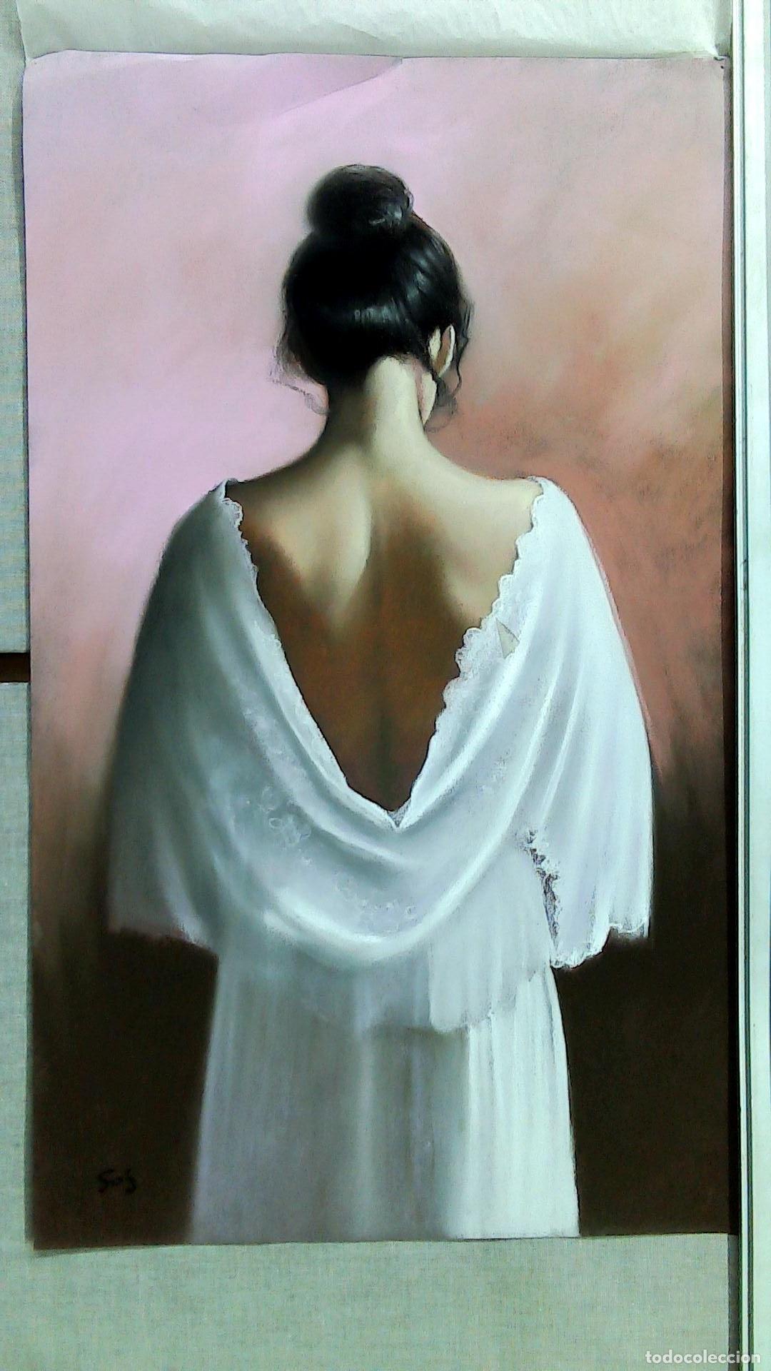 Arte: Enric Montserrat Foj - Mujer de espaldas en blanco - Pastel