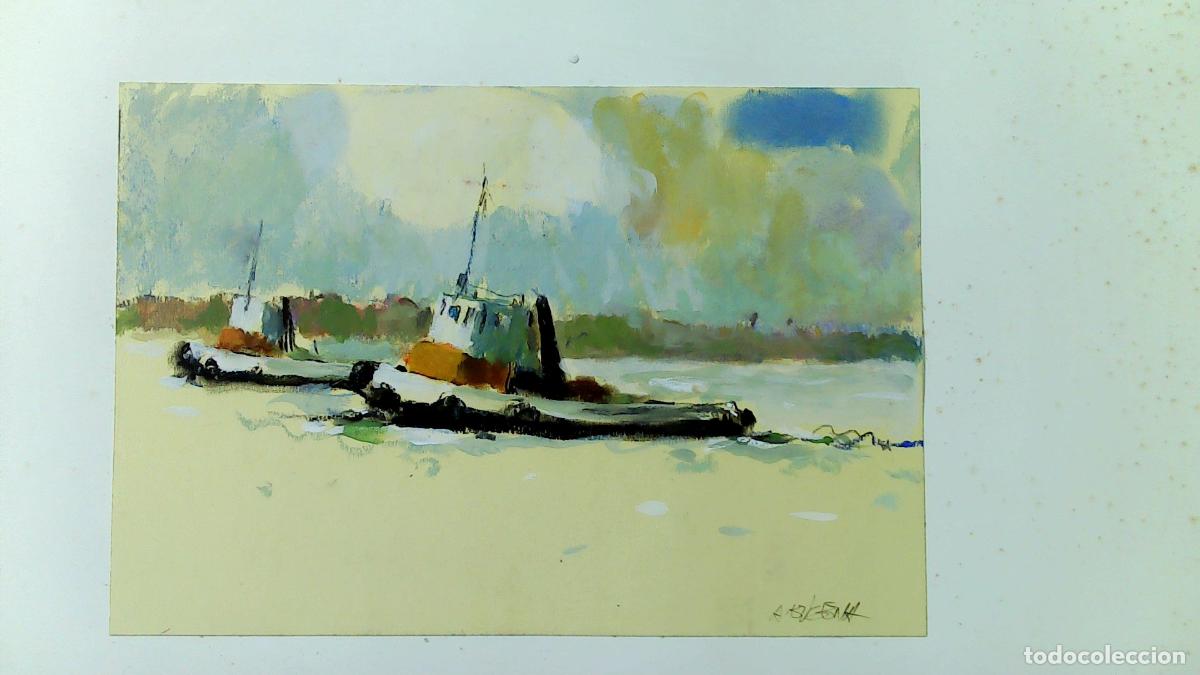 Arte: Carles A Eugenia - Barcos en la costa - Pastel