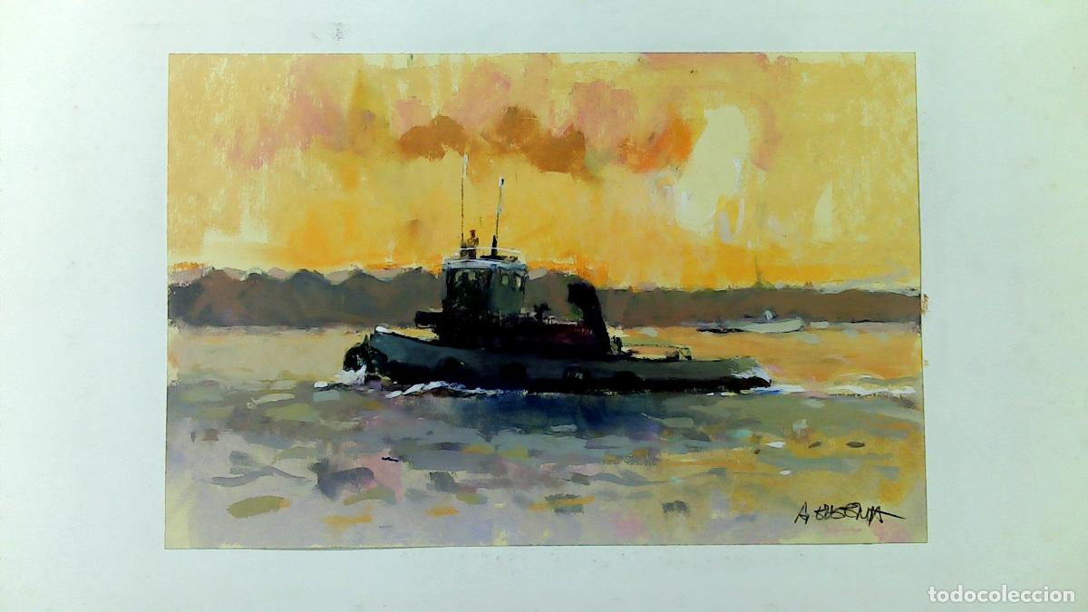 Arte: Carles A Eugenia - Barco en aguas tranquilas - Pastel