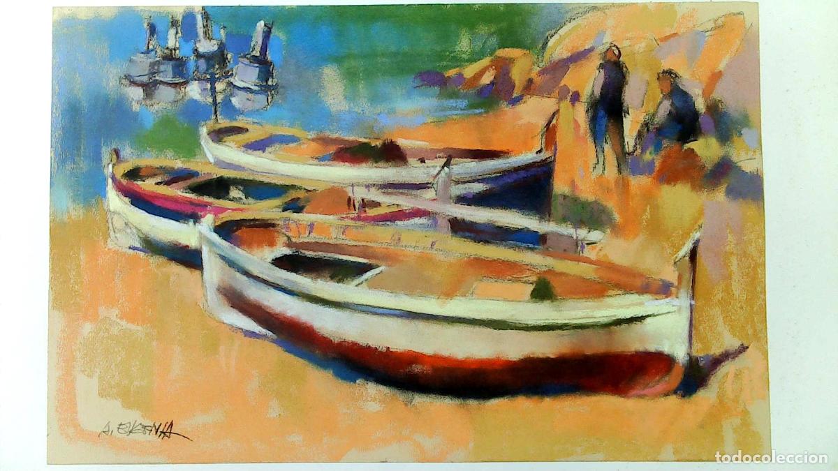 Arte: Carles A Eugenia - Barcos en la orilla - 50x33 - Pastel