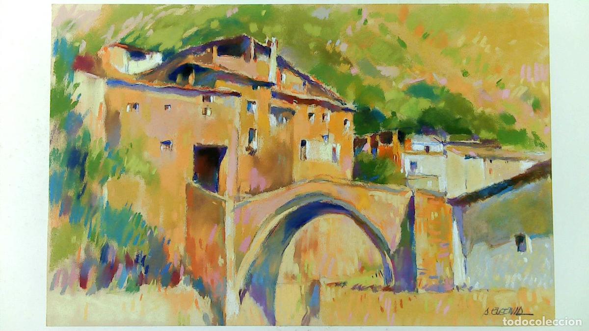 Arte: Carles A Eugenia - Puente de pueblo mediterr&aacute;neo - 50x33 - Pastel