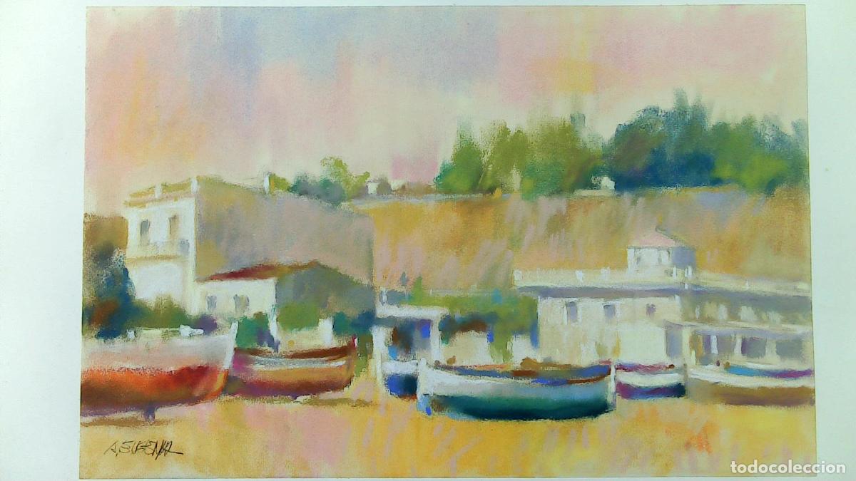 Arte: Carles A Eugenia - Barcos en la costa - 50x33 - Pastel