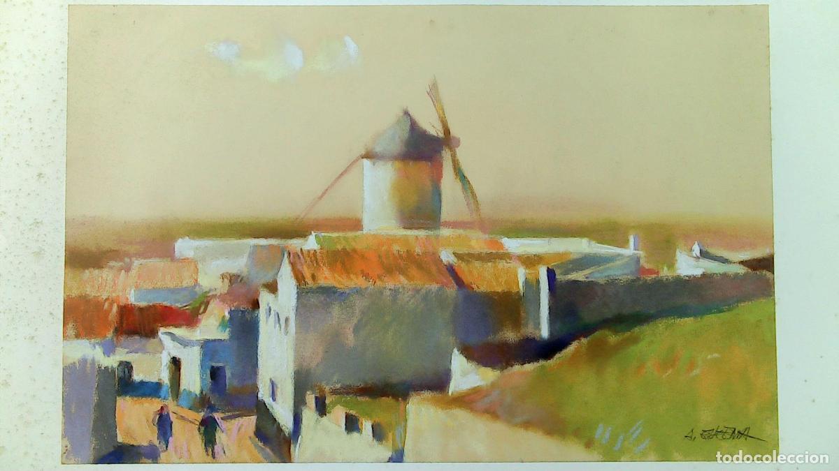 Arte: Carles A Eugenia - Molino de viento en pueblo - 50x33 - Pastel