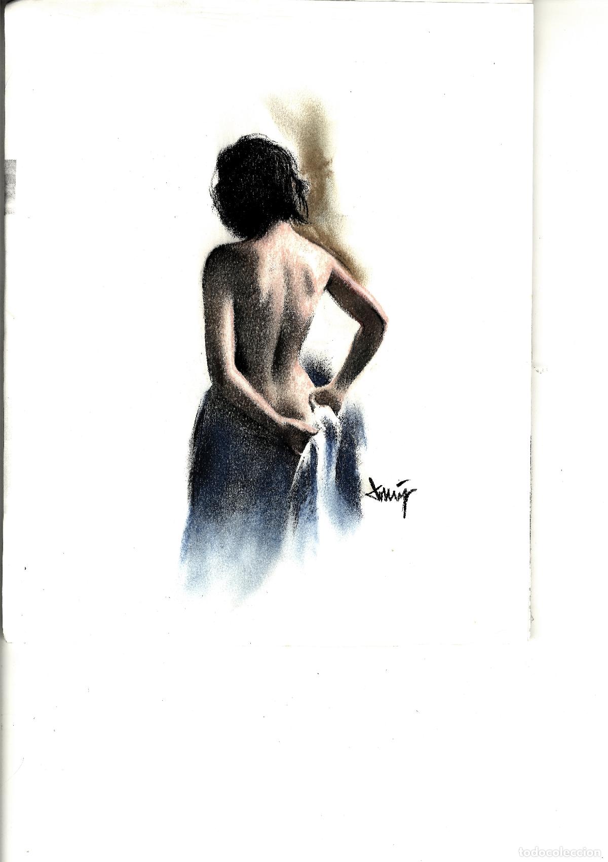 Arte: Domingo &Aacute;lvarez G&oacute;mez - Mujer de espaldas desnuda - 27x22 - Pastel