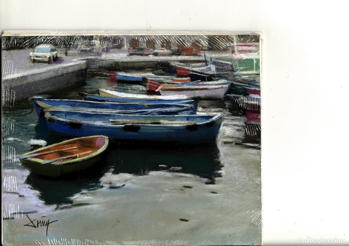 Arte: Domingo &Aacute;lvarez G&oacute;mez - Barcos en el Puerto - 27x22 - Pastel