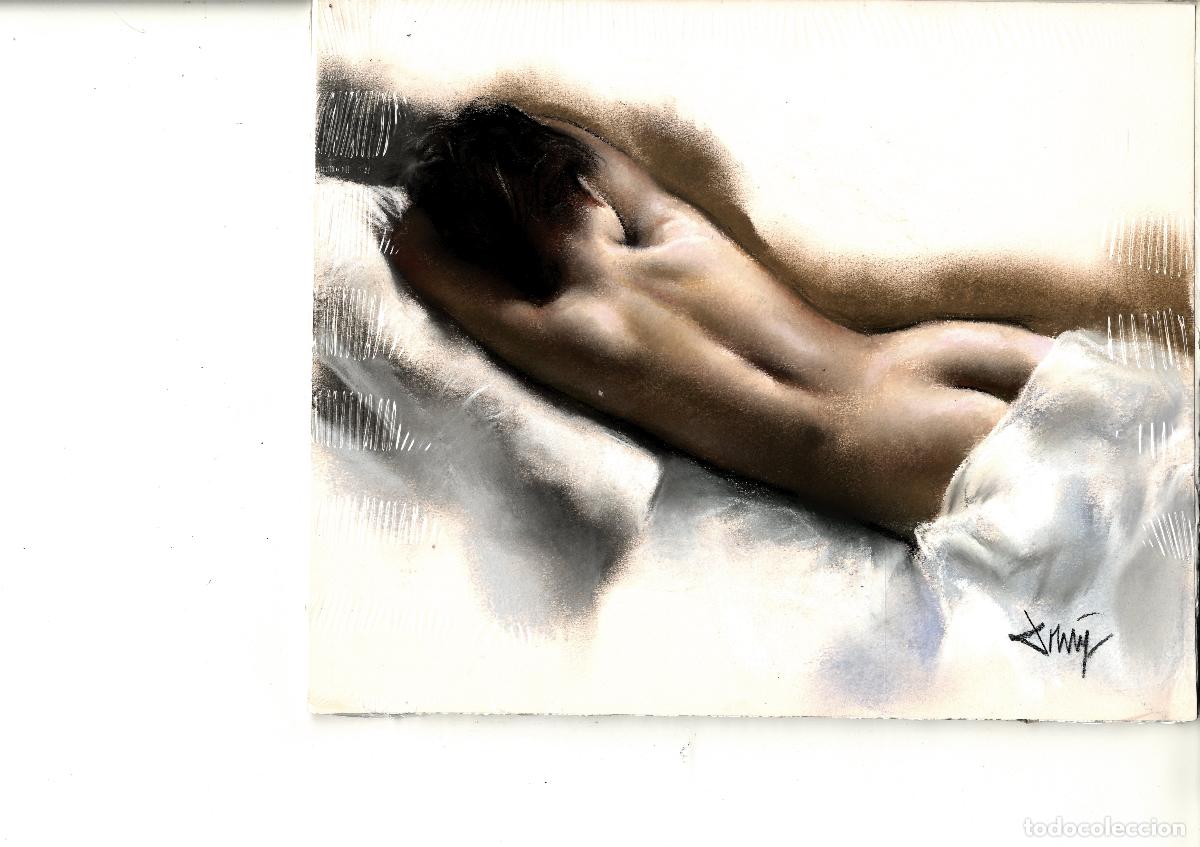 Arte: Domingo &Aacute;lvarez G&oacute;mez - Figura femenina en descanso - 27x22 - Pastel