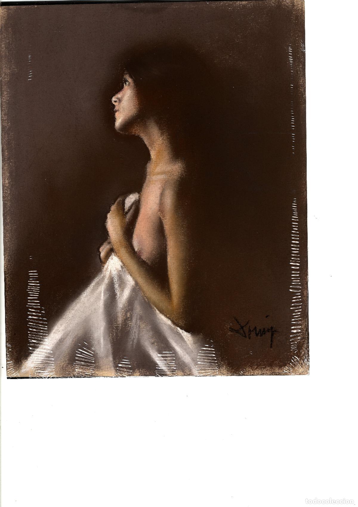 Arte: Domingo &Aacute;lvarez G&oacute;mez - Mujer con velo blanco - 27x22 - Pastel