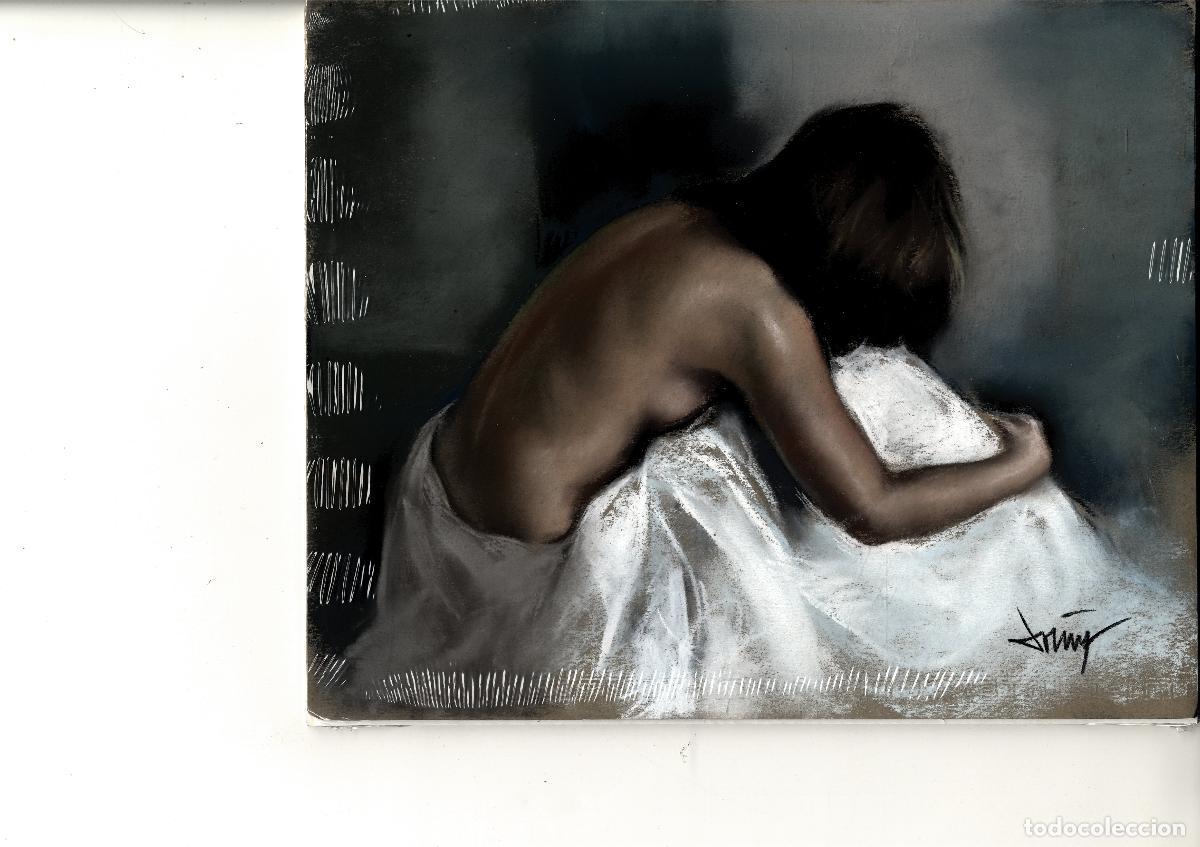 Arte: Domingo &Aacute;lvarez G&oacute;mez - Mujer sentada desnuda - 27x22 - Pastel