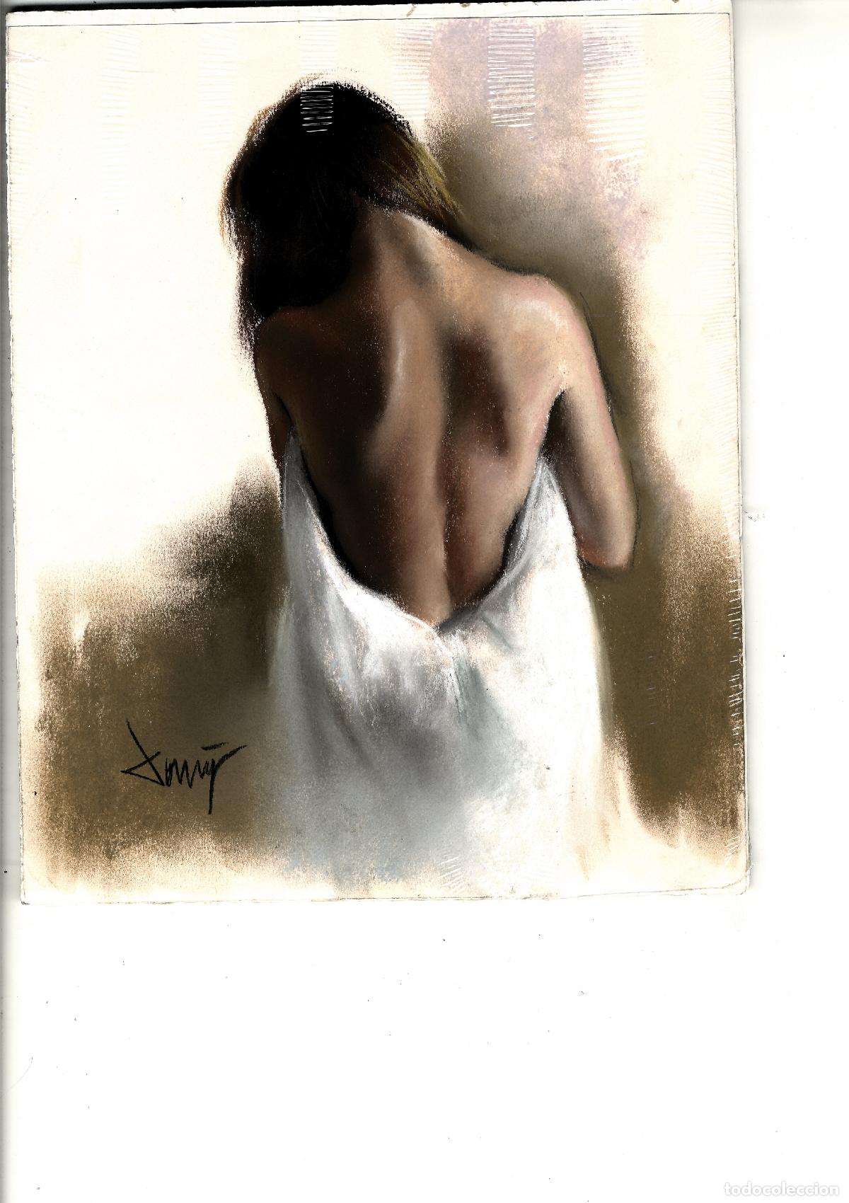 Arte: Domingo &Aacute;lvarez G&oacute;mez - Mujer de espaldas - 27x22 - Pastel