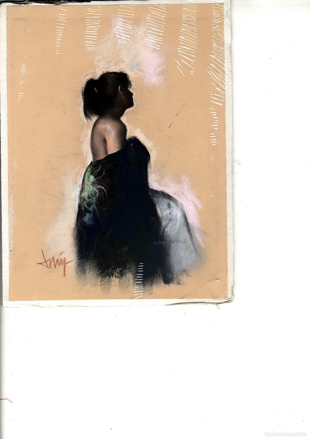 Arte: Domingo &Aacute;lvarez G&oacute;mez - Mujer de espaldas - 27x22 - Pastel