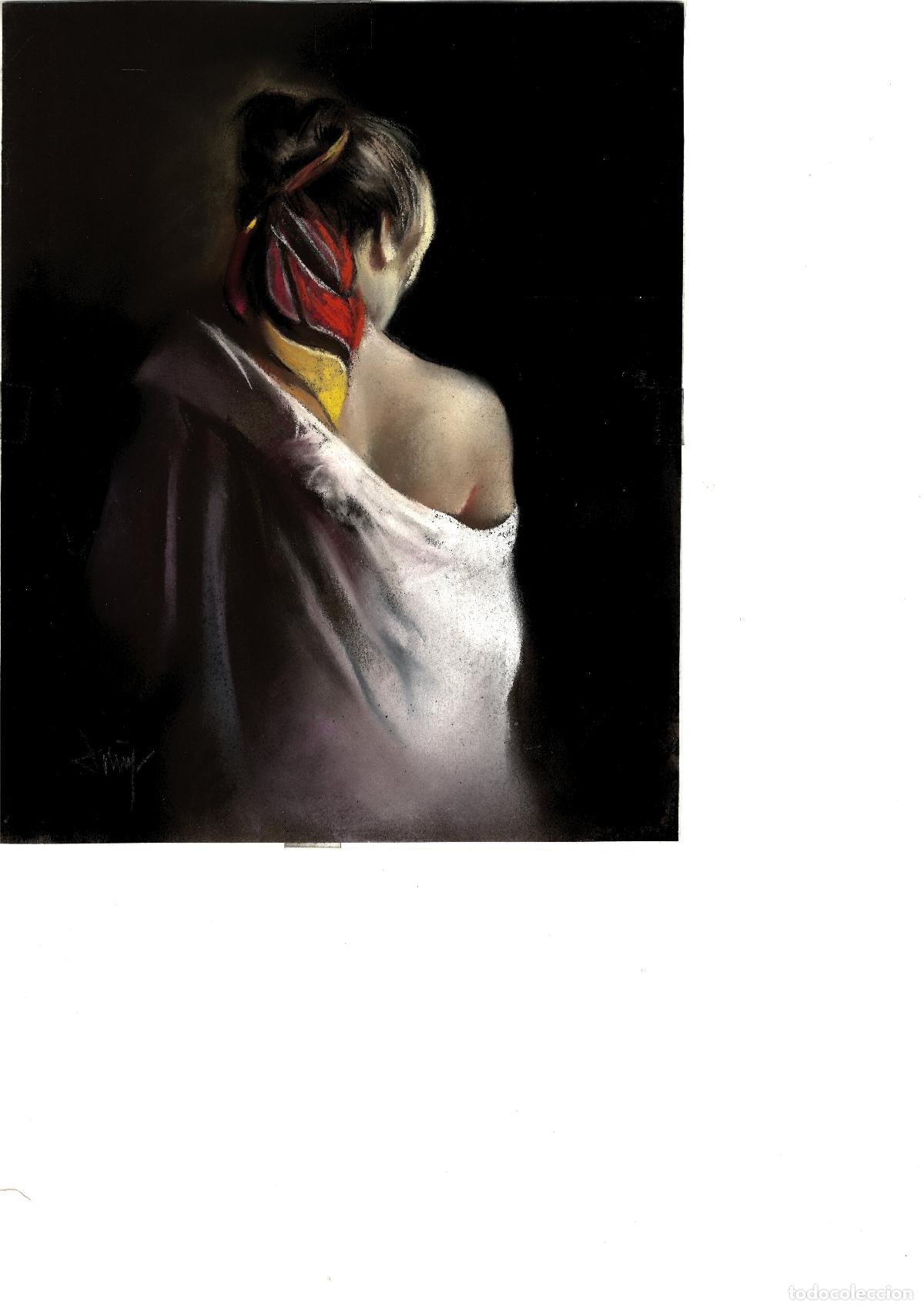 Arte: Domingo &Aacute;lvarez G&oacute;mez - Mujer con m&aacute;scara de ave - 27x22 - Pastel