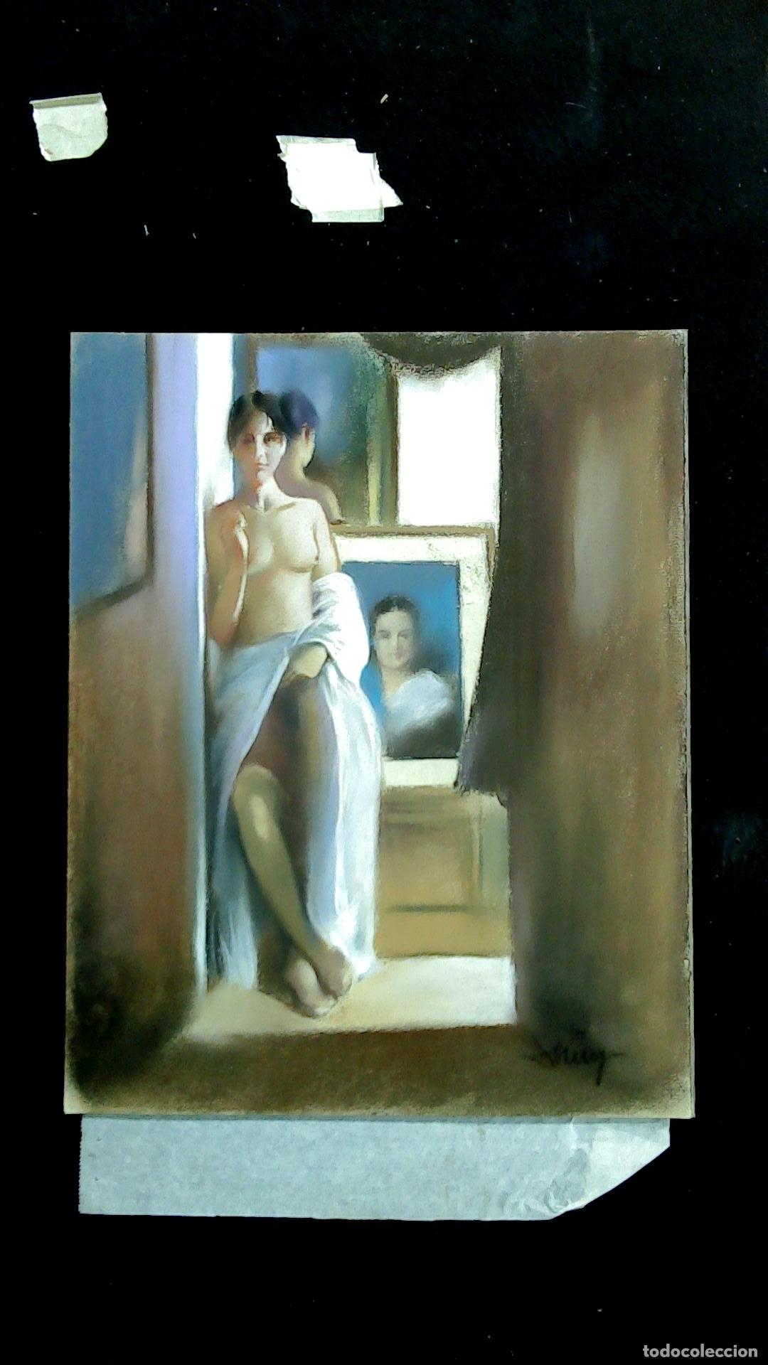 Arte: Domingo &Aacute;lvarez G&oacute;mez - Mujer ante un espejo - 40x33 - Pastel
