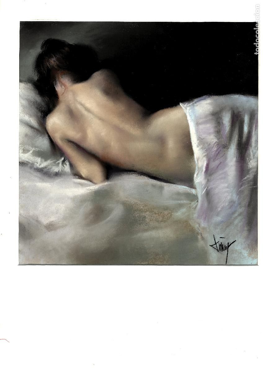 Arte: Domingo &Aacute;lvarez G&oacute;mez - Figura femenina dormida - 30x30 - Pastel