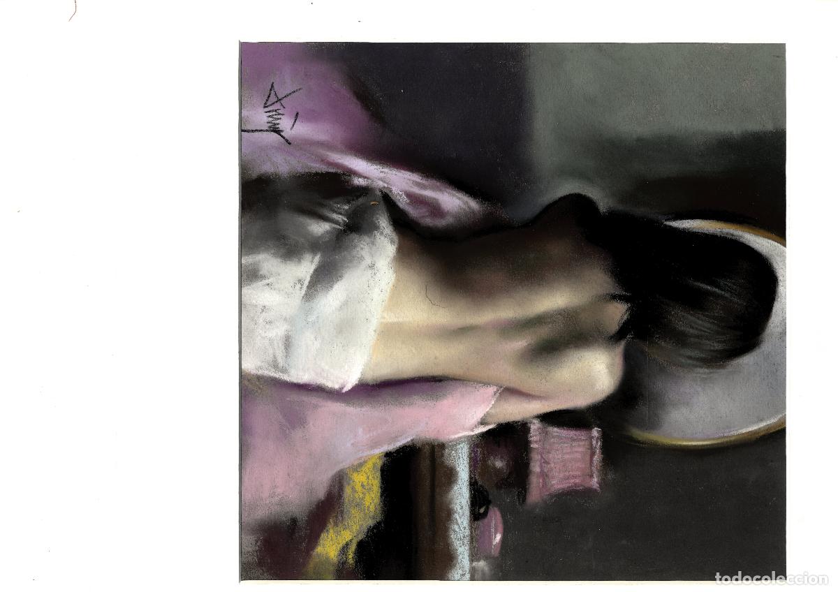 Arte: Domingo &Aacute;lvarez G&oacute;mez - Mujer en descanso - 30x30 - Pastel