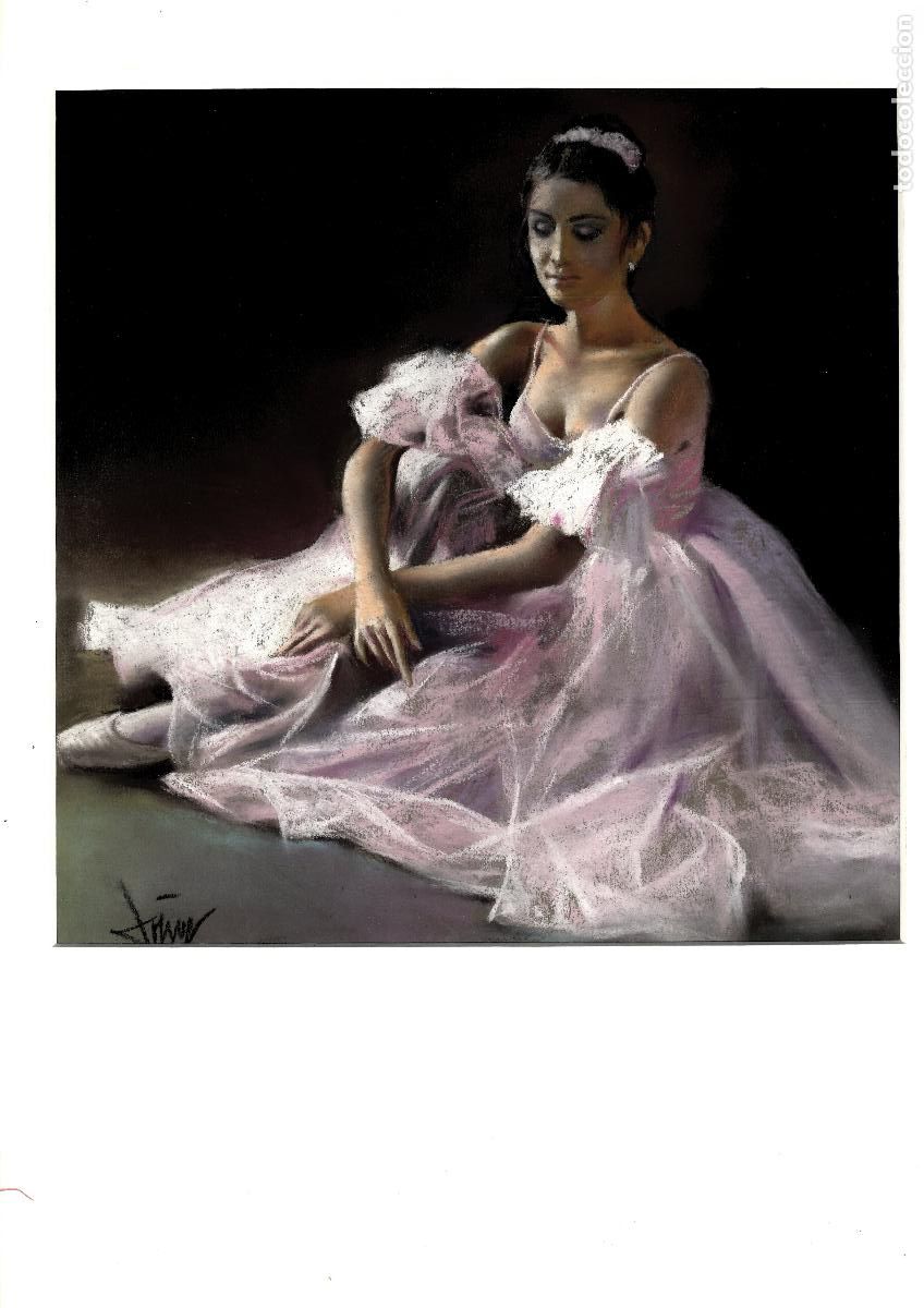 Art: Domingo &Aacute;lvarez G&oacute;mez - Mujer en vestido rosa - 30x30 - Pastel