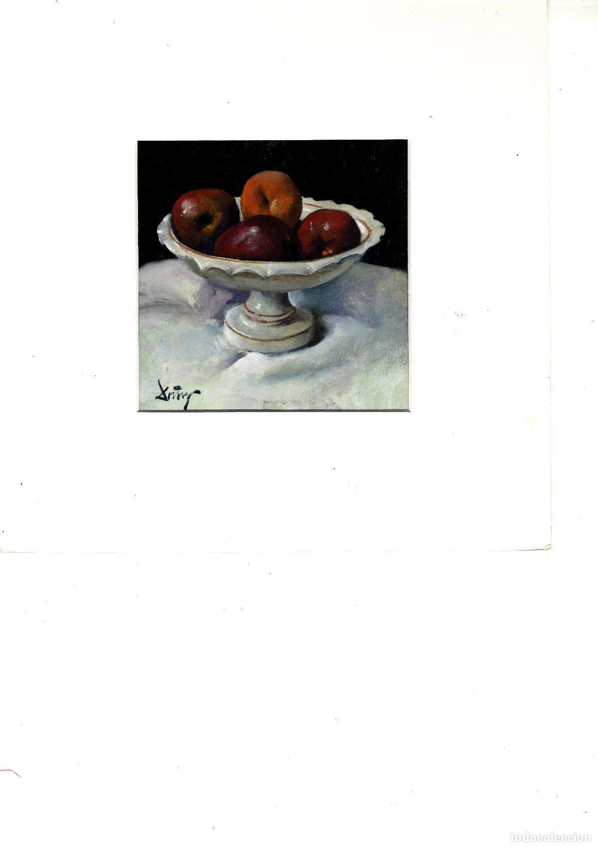 Art: Domingo &Aacute;lvarez G&oacute;mez - Frutas en taz&oacute;n blanco - 15x15 - Pastel