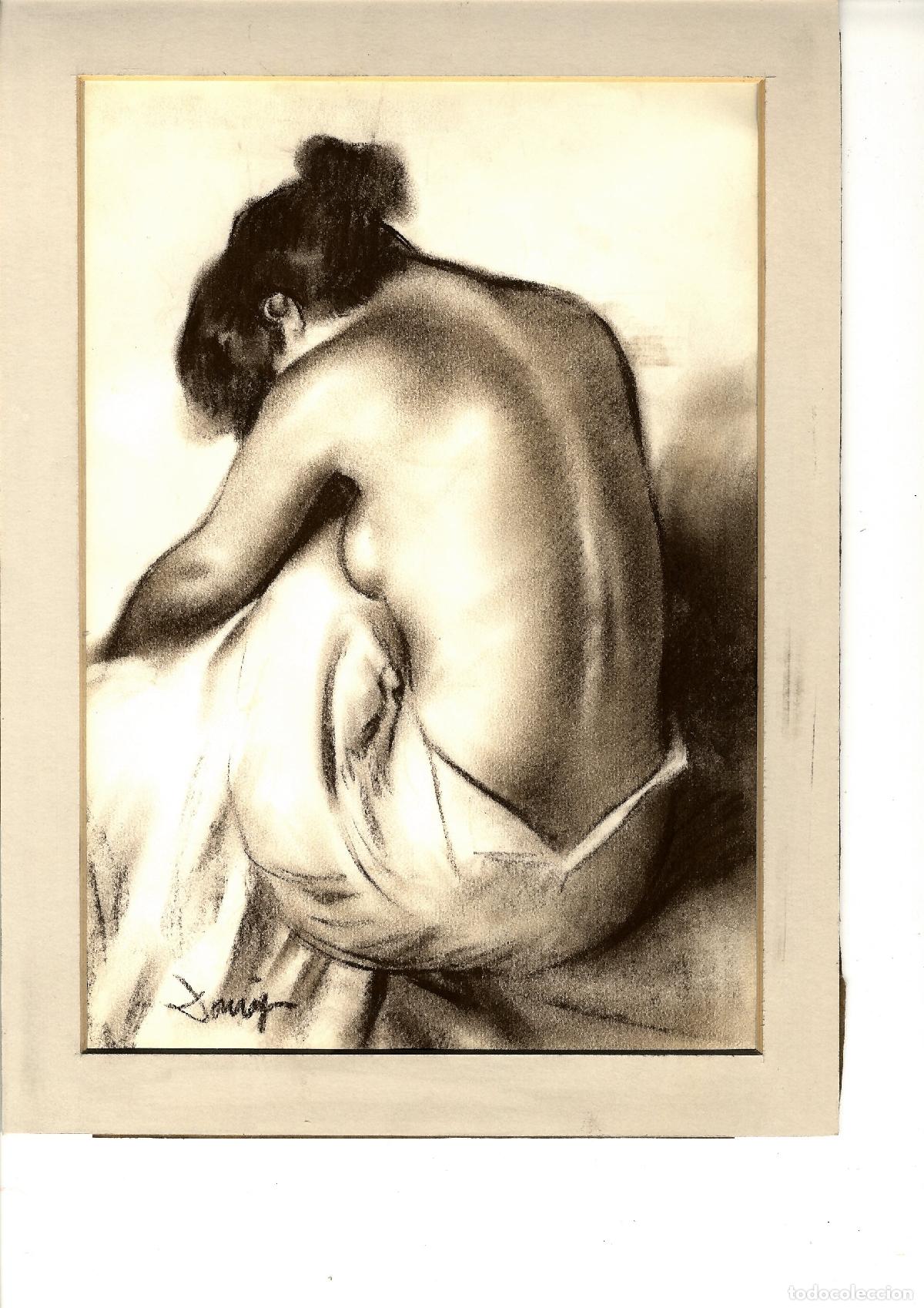 Arte: Domingo &Aacute;lvarez G&oacute;mez - Mujer desnuda sentada - 33x20 - Pastel