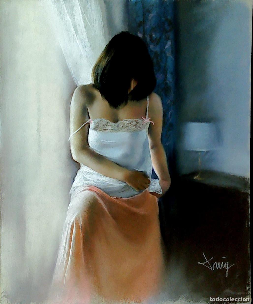 Arte: Domingo &Aacute;lvarez G&oacute;mez - Mujer en penumbra - 45x38 - Pastel