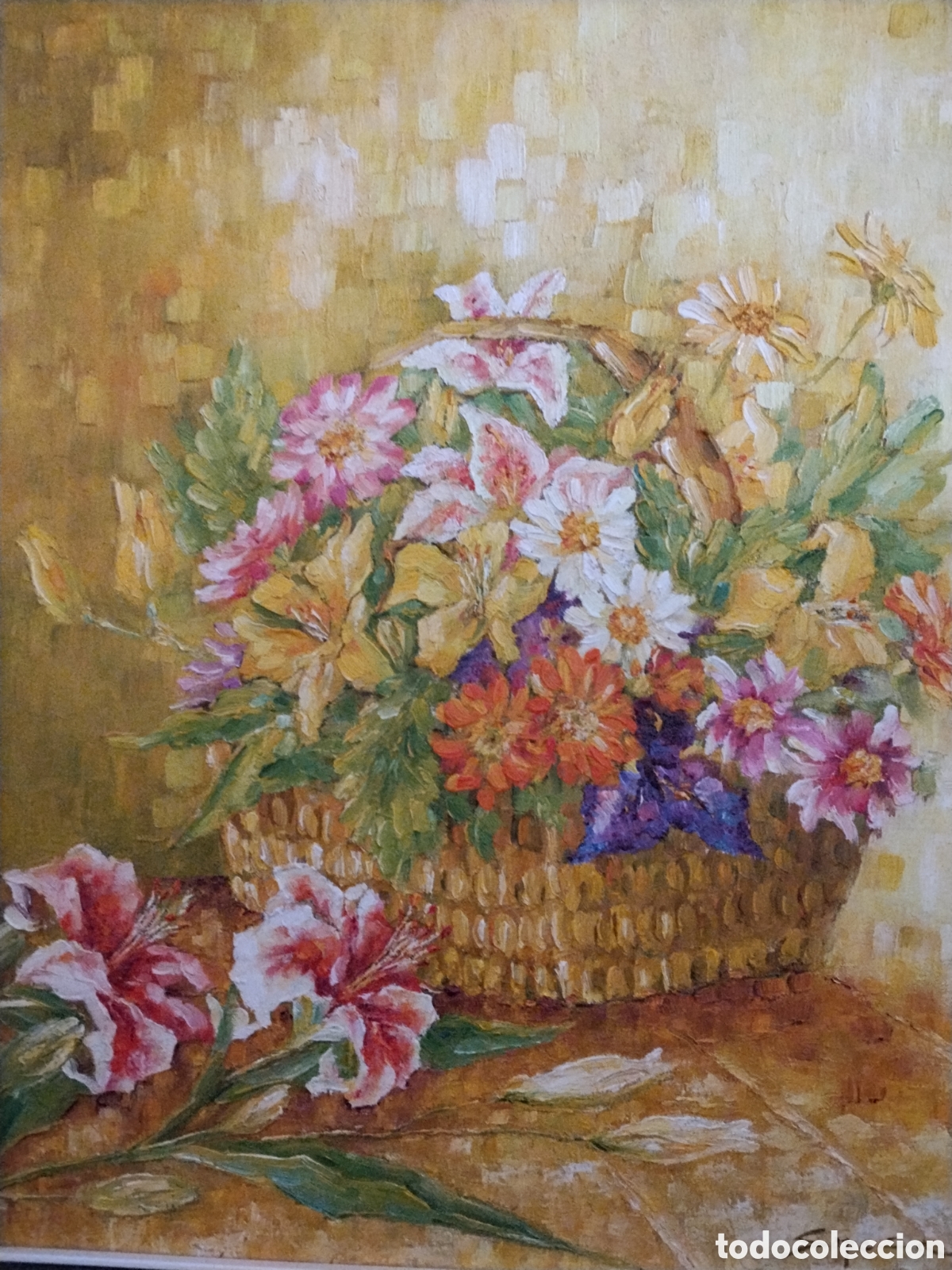Arte: Cuadro floral firmado Sope&ntilde;a, &oacute;leo sobre lienzo, 55x46 cm