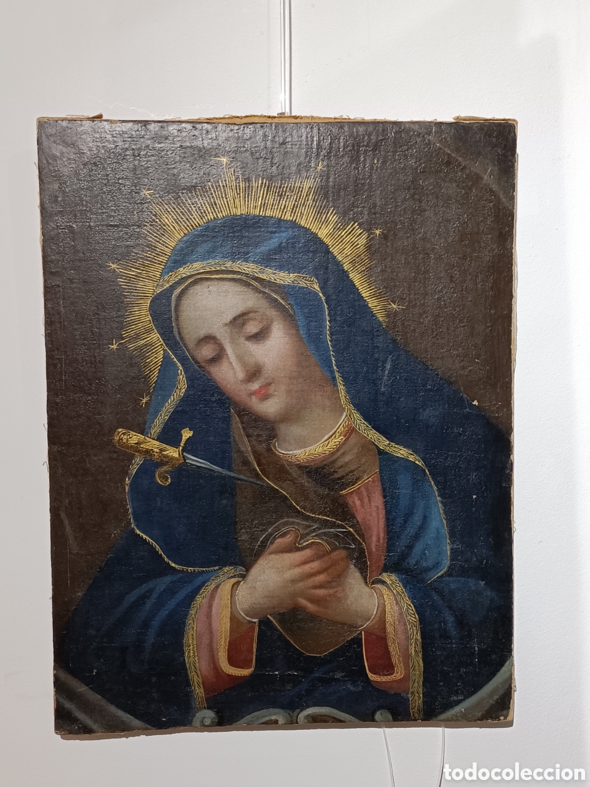 Arte: Oleo sobre lienzo de la Dolorosa, Virgen de los Dolores, escuela mejicana, S. XVIII.