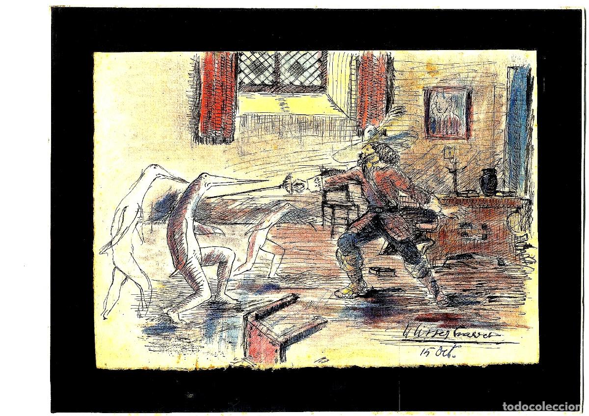 Arte: Ulises Traver Tormo - Hombre con garzas - 27x22 - Dibujo