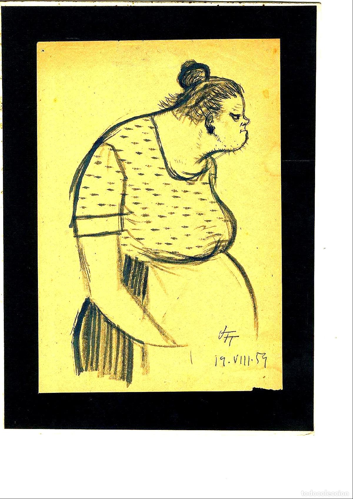 Arte: Ulises Traver Tormo - Mujer embarazada de perfil - 27x22 - Dibujo