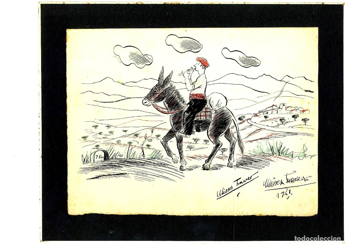 Arte: Ulises Traver Tormo - Jinete en paisaje rural - 27x22 - Dibujo