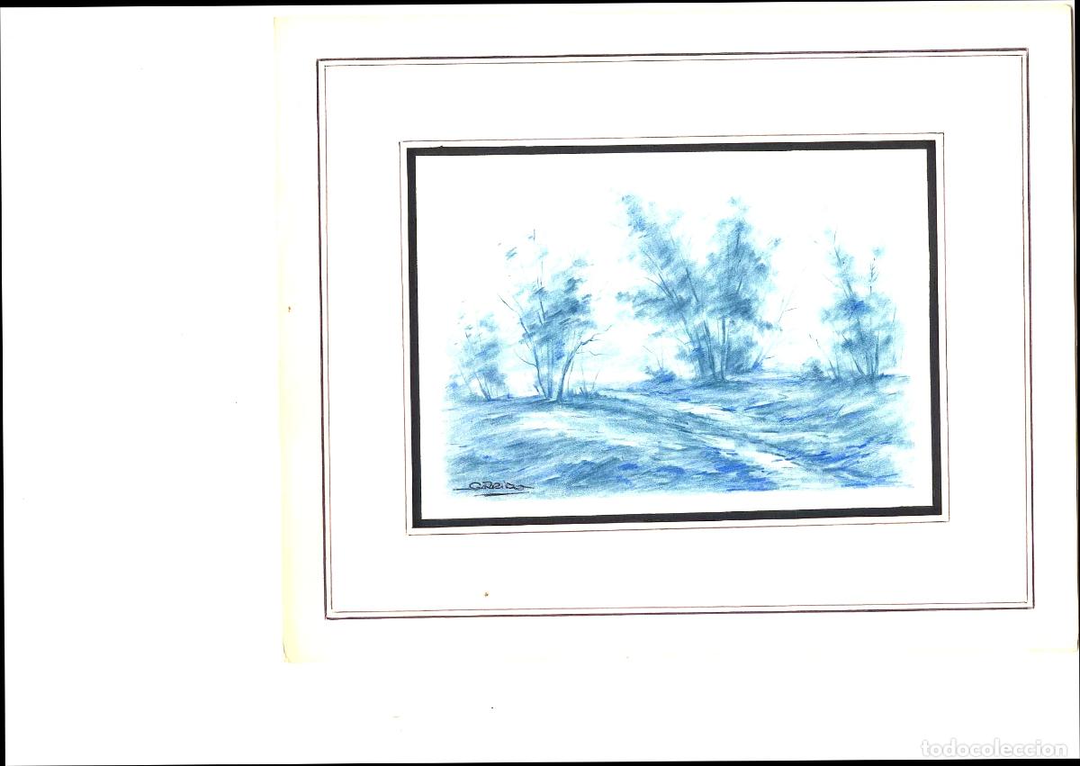 Arte: Garrido - Bosque de &aacute;rboles azules - 27x22 - Dibujo