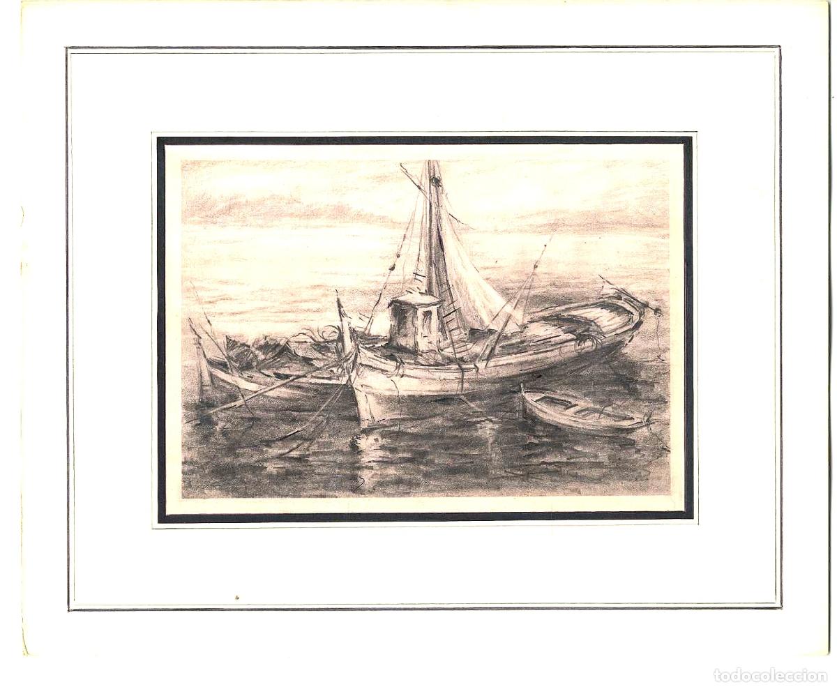Arte: Garrido - Barcos en la costa - 27x22 - Dibujo