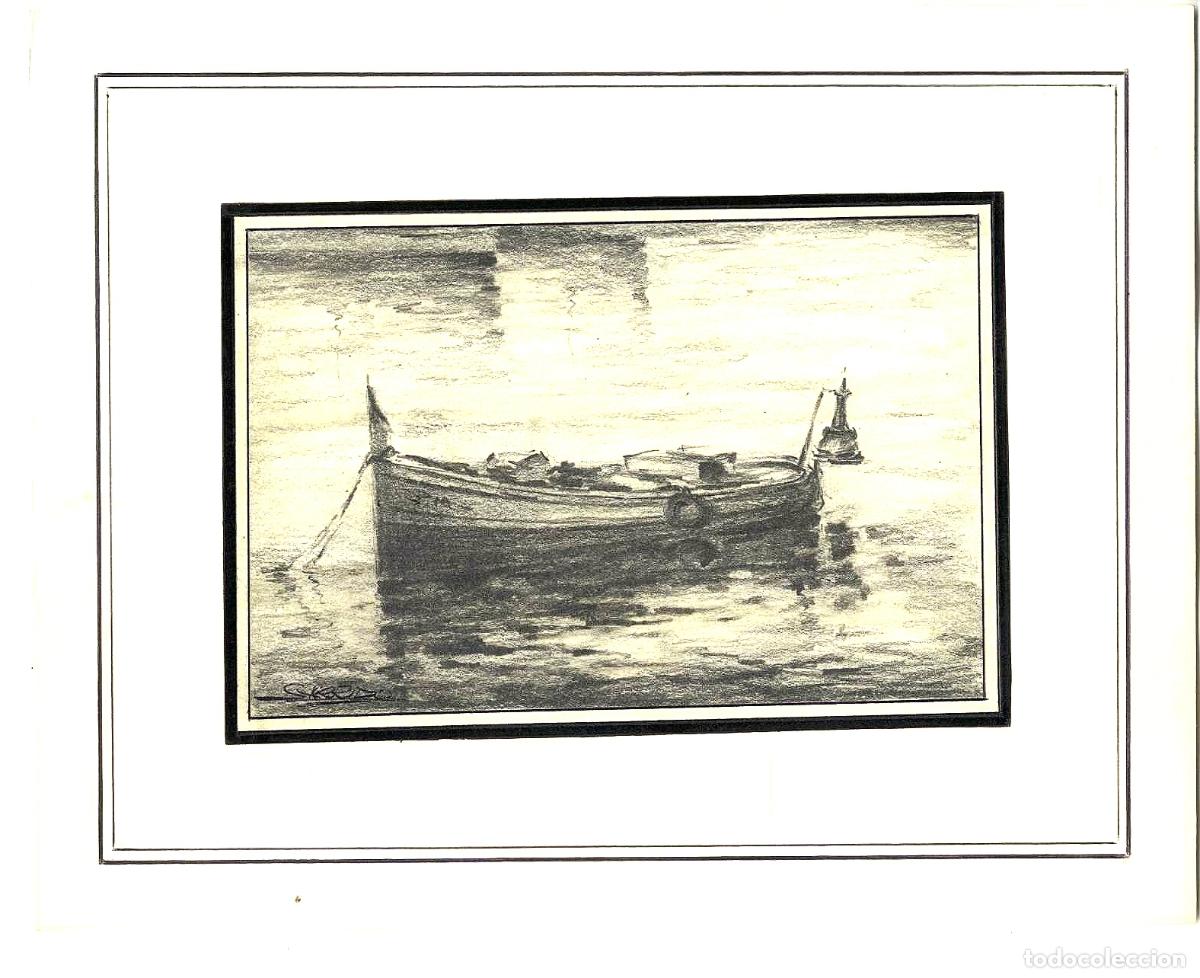 Arte: Garrido - Barca en aguas tranquilas - 27x22 - Dibujo