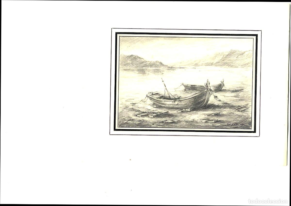 Kunst: Garrido - Barcos en la costa - 27x22 - Dibujo