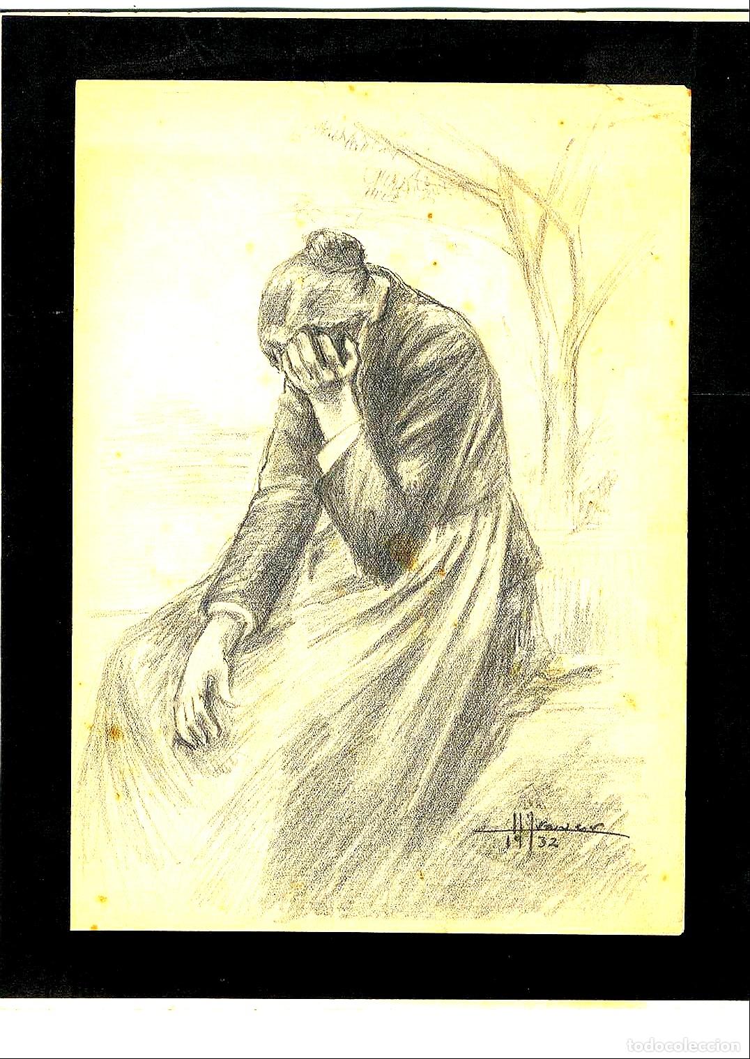 Art: Ulises Traver - Mujer sentada en duelo - 22x15 - Dibujo